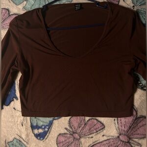 Brown Long-sleeve Crop top🍯🧸